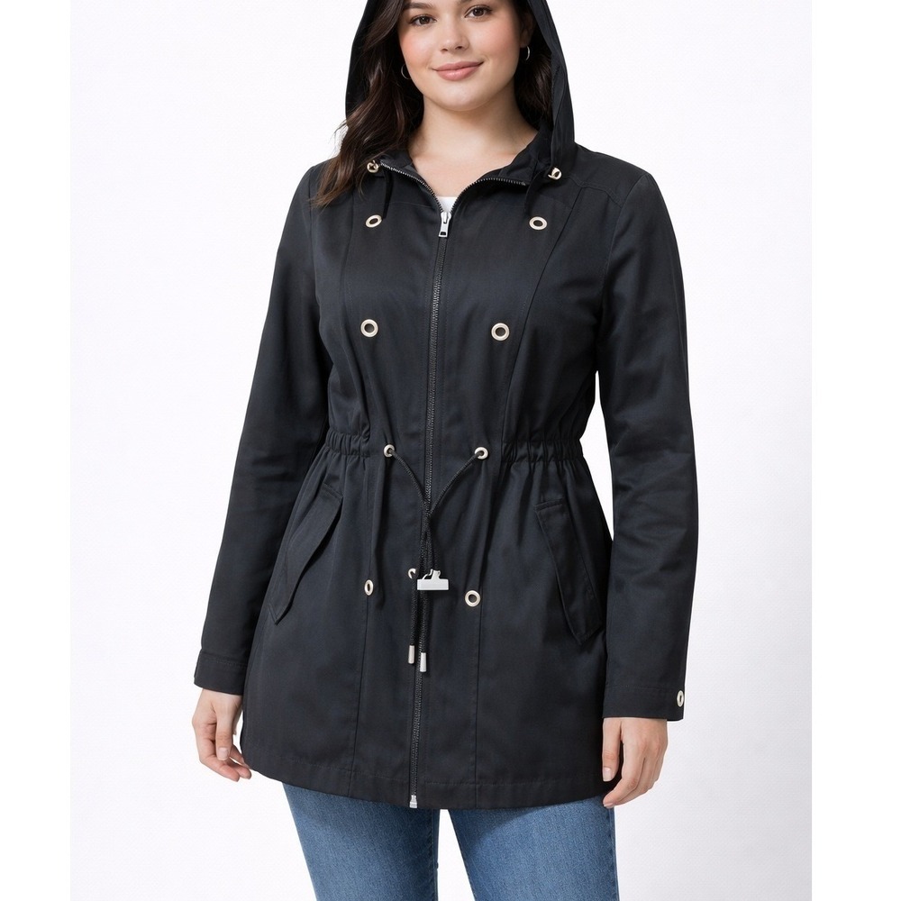 Generation Wear New York Womens Black Utility Anorak Jacket Hood Cinched Waist S